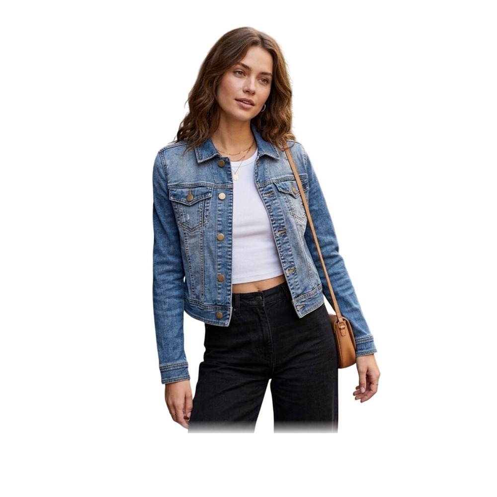 BP Nordstrom Cropped Jean‎ Jacket Blue Medium Wash Denim Short Button Front S
